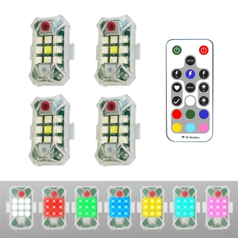 Wireless Rechargeable LED Strobe Lights With Remote Control Waterproof For Motorcycle Bike Car Drone Aircraft-Y41A