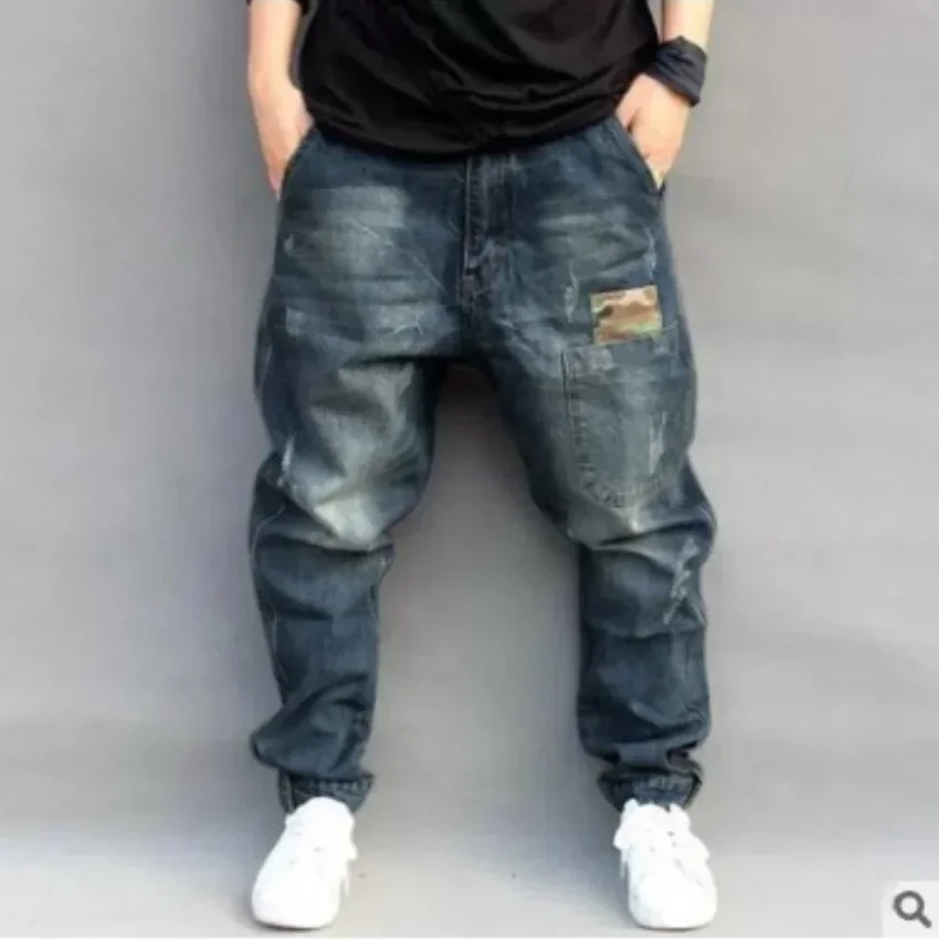 Jeans Heren Hip Hop Streetwear Denim Broek Zakken Losse Rits Mid Taille Broek 2025, Vintage Denims