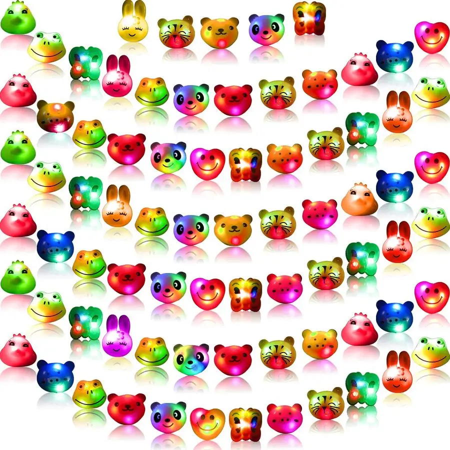 

80 Pack Light up Rings for Kids Bulk Glow in The Dark Jewelry LED Flashing Bumpy Rings Finger Rave Trinkets for Birthday Valenti