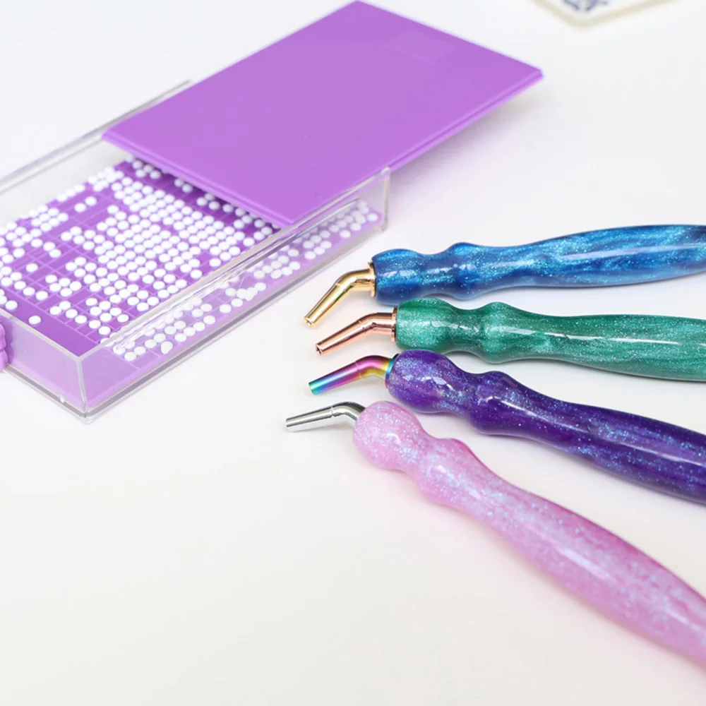 5D Diamond Painting Tool Crystal Point Drills Pen With Purple Metal Point Drill Heads Multi Placer Pen Tip And Clay Akcesoria