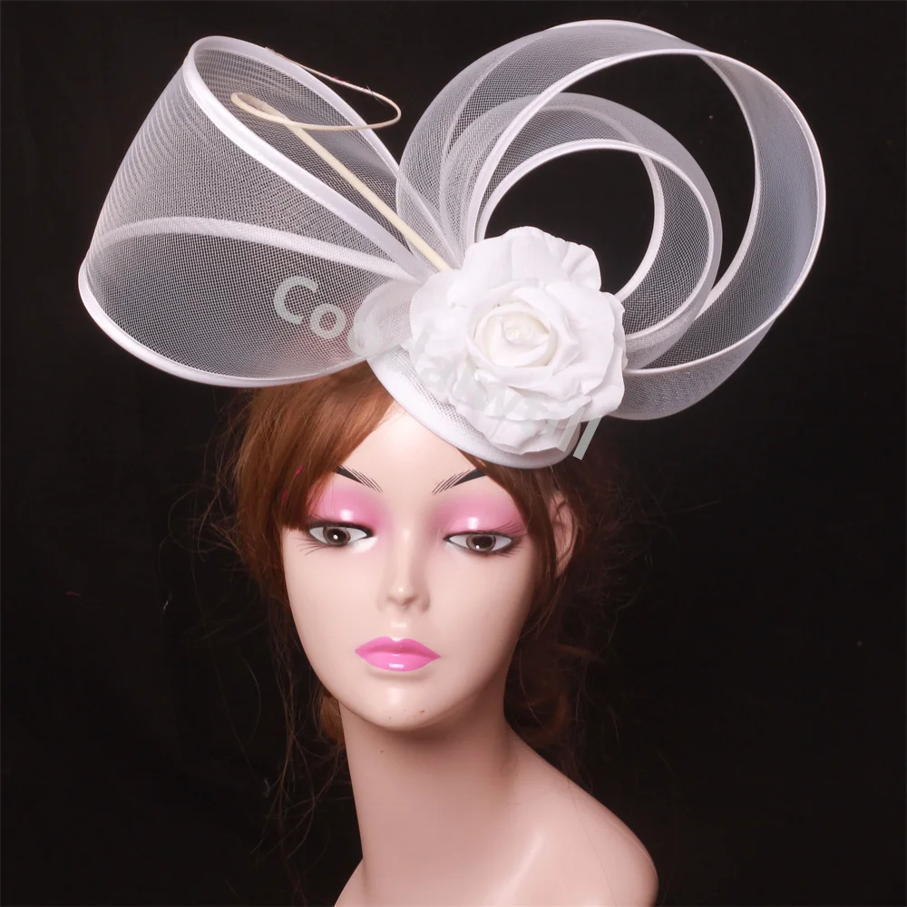

Ladies White Mesh Fascinator Hats Hair Clip Women Bride Royal Ascot Wedding Headpiece Elegant Women Party Tea Race Pillbox Cap