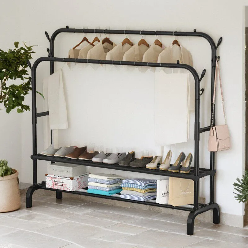 Hanging Clothes Black Clothes Rack Detachable Portable Entrance Clothes Rack Minimalist Place Saving Balcony Home Furniture