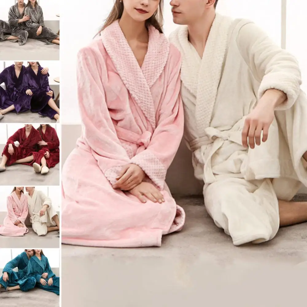 Women Nightgown Sleepwear Plush Warm Flannel Bathrobe Winter Casual Robe Long Sleeve Shawl Male Bath Robe Lounge Home Clothes