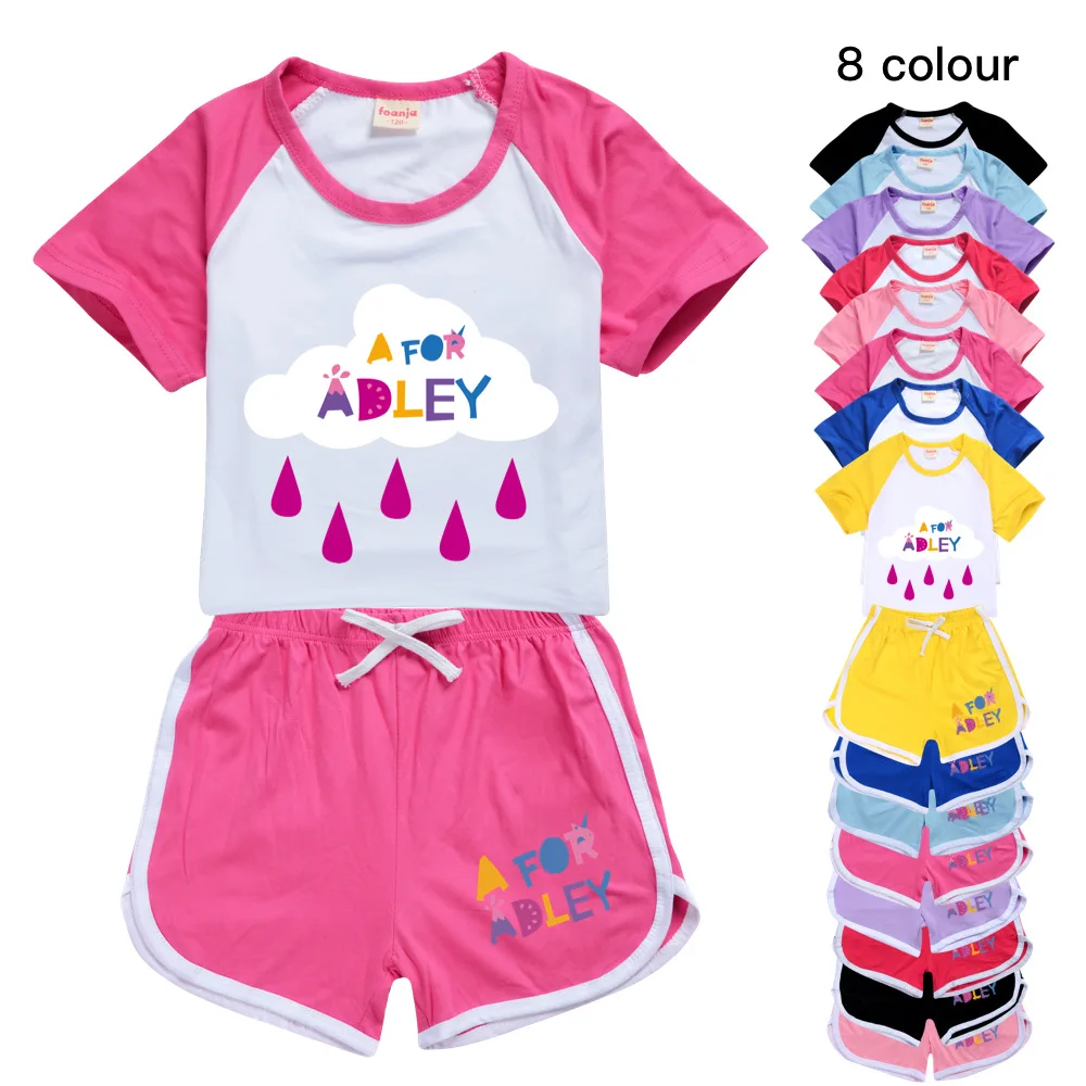 Kids Clothes A for Adley Toddler Girls Boys T-Shirt + Shorts 2pcs Set Sports Suit Casual Baby Summer Comfortable Outfits Pyjamas