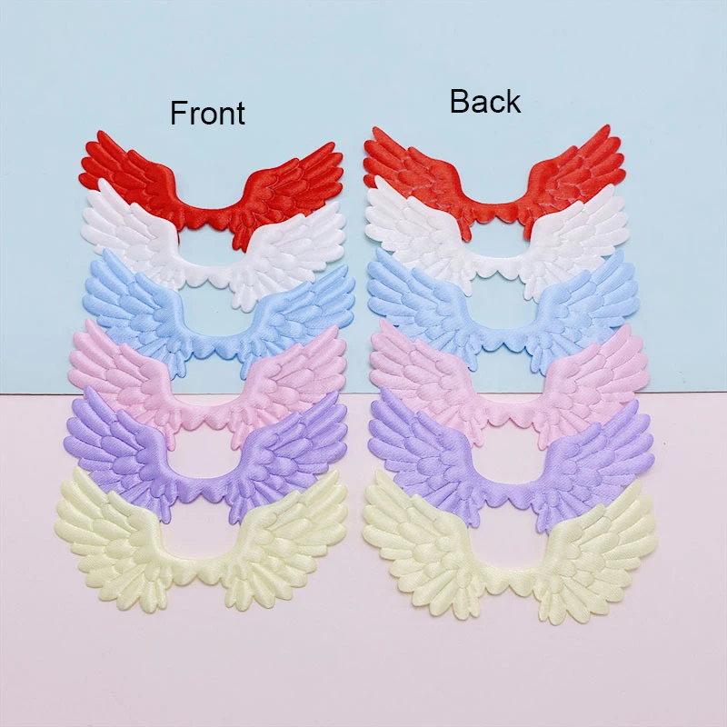 60Pcs 7x3.5CM Satin Fabric Angel Wing Padded  Appliques For DIY Hair Clip Accessories Garment Headwear Decor Patches