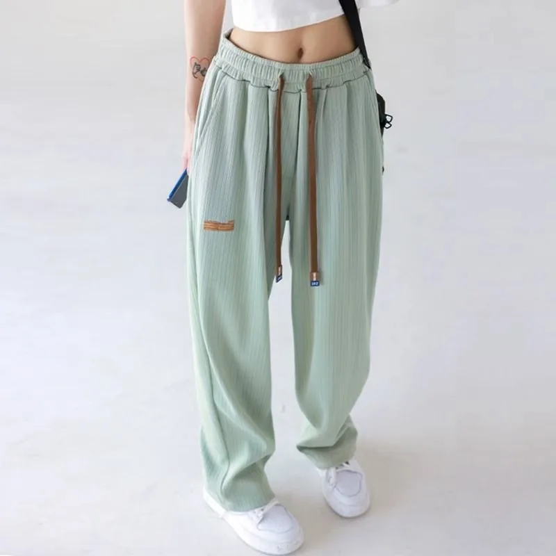 أزياء Sweatpants المرأة الحرير الجليد رقيقة فضفاضة أزياء رياضية عارضة عالية الخصر مستقيم تنوعا بلون السراويل الطويلة #5