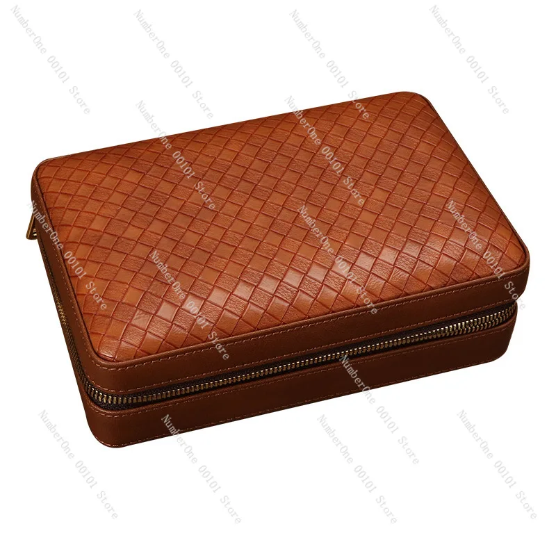 Luxury Portable Cigar Storage Case with Cedar Wood Lining, PU Textured Exterior, Large Capacity Travel Cigar Box with Integrated