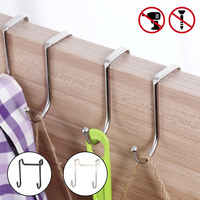 Door Hanger Hook Stainless Steel Double S-Shaped Storage Hook For Bathroom Kitchen Wall Door Home Organizer Wall Mounted Hooks