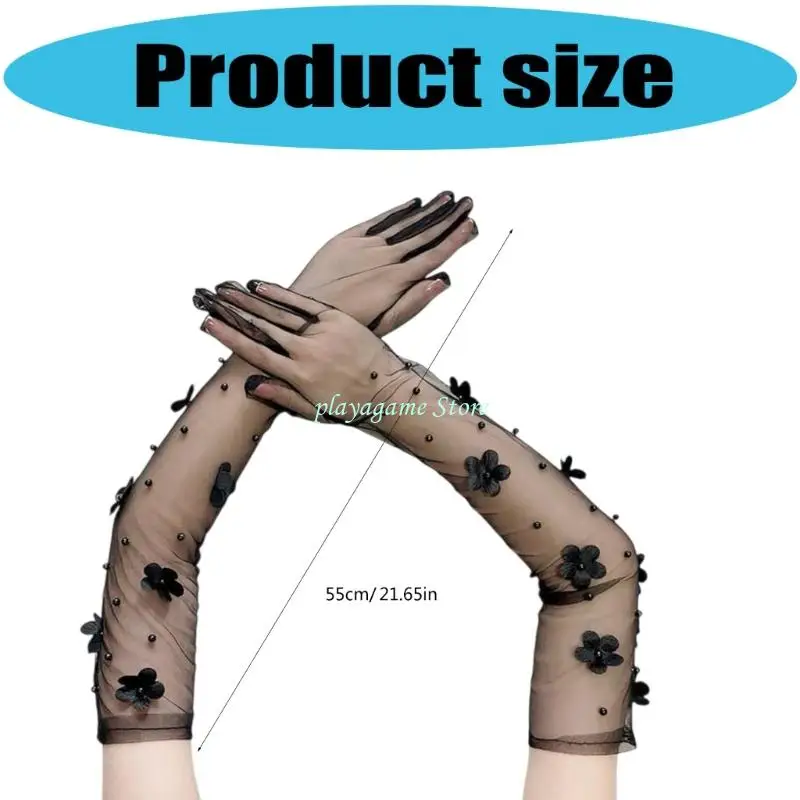 Y88A Gants fleurs dentelle extensible