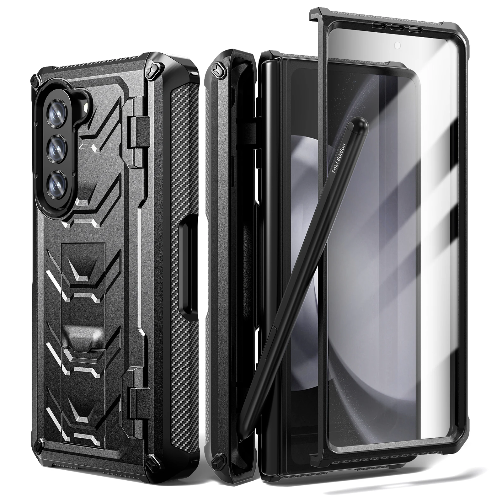 

Hard Armour Shockproof Cover For Samsung Galaxy Z Fold 5 Case with Hinge Protection S Pen Slot Kickstand Screen Protector