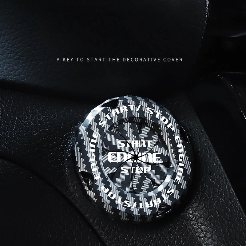 Universal Car Engine Start Stop Button Cover Carbon Fiber Texture Flip Ignition Key Protector Trim For Most Vehicles
