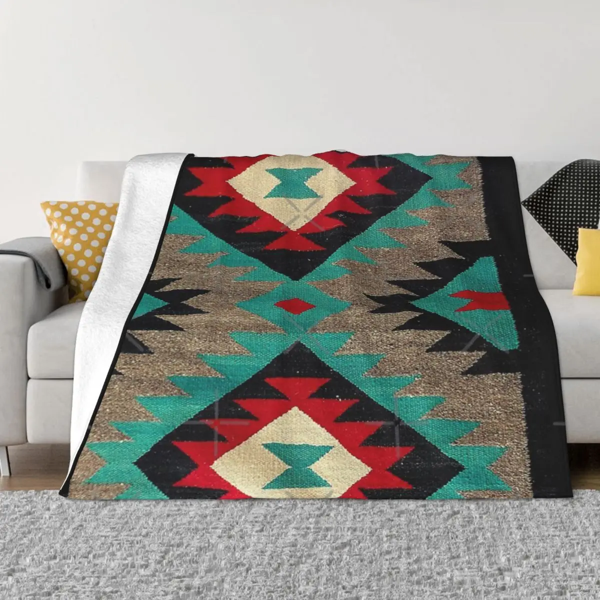 Navajo Blanket Pattern Turquise Red Grey Anime Blanket Throw Blanket Blankets And Blankets Throw Blanket