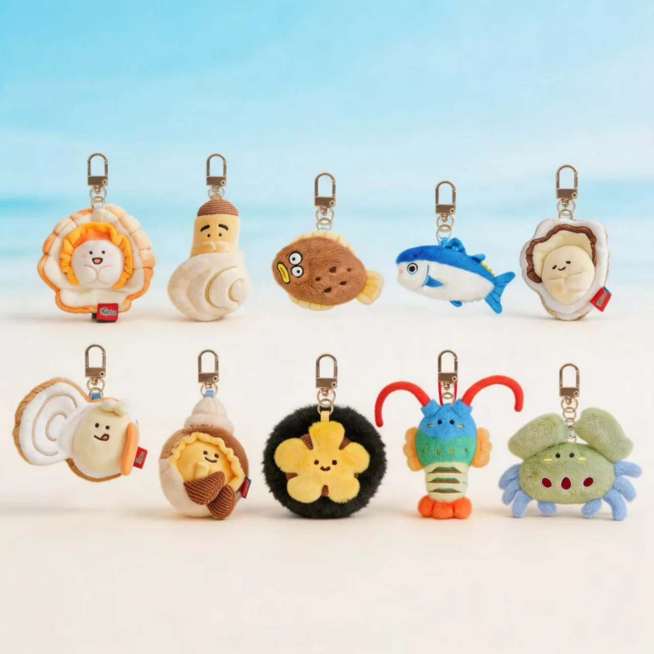 Cute Exquisite Seafood Plush Doll Keychain Kawaii Lobster Crab Conch Fish Stuffed Animal Healing Toy Bag Pendant Gift