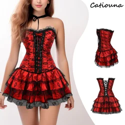 Sexy Corset for Women Plus Size Coustume Overbust burlesque Vintage Corset and Skirt Set tutu Corselet Bustier Victorian Gowns