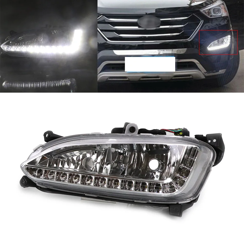 Car LED DRL Daytime Running Light Front Fog Lamp Left/Right side For Hyundai Santa Fe IX45 2013 2014 2015