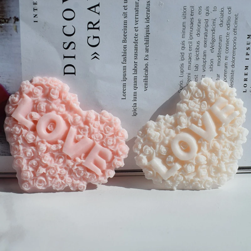 Molde de silicona con forma de corazón rosa para jabón, herramienta de fabricación de yeso, vela de flor de amor, molde de hielo de Chocolate,