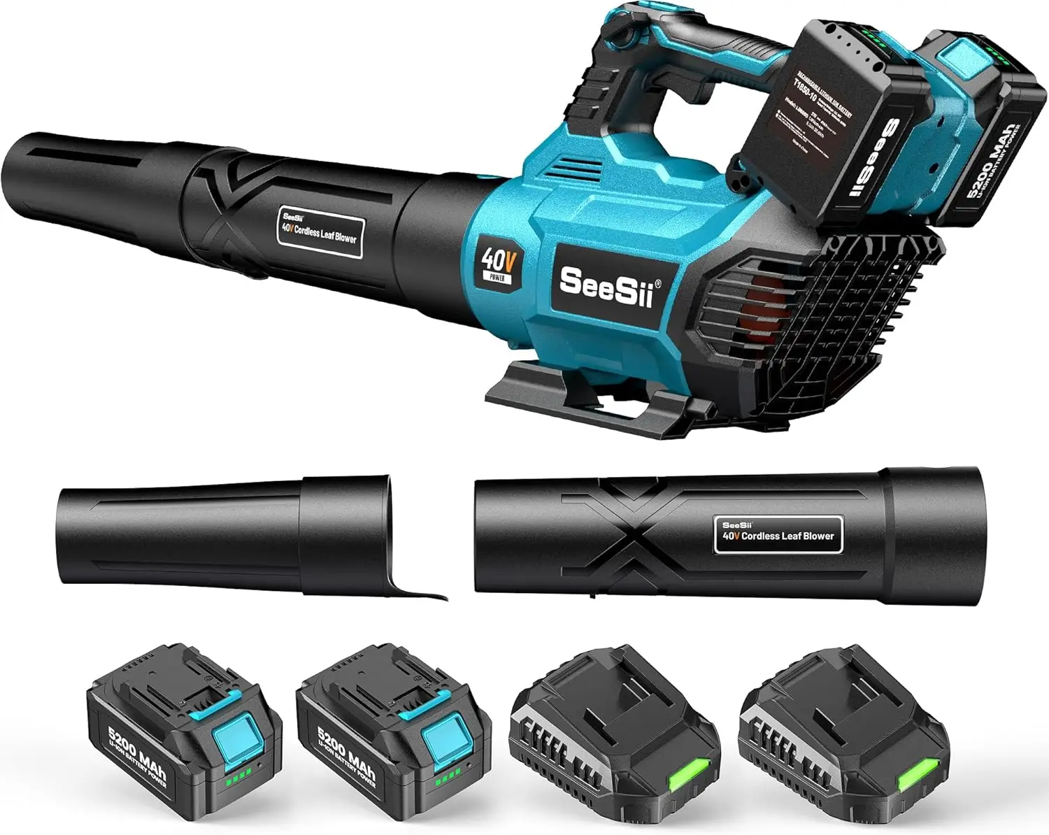 Seesii 40V Borstelloze Elektrische Turbo Bladblazer 680CFM Draadloze Bladblazer 20000RPM Dubbele Accu Geschikt voor Gazononderhoud, Afval, Stof, Voor Makita 18V Accu