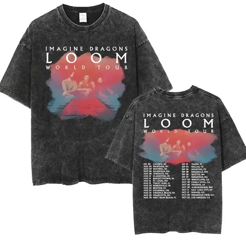 

Imagine Dragons Band Loom Tour New Album T Shirts Men Women Fashion Hip Hop Style Retro Washed T-shirt Loose Short Sleeve