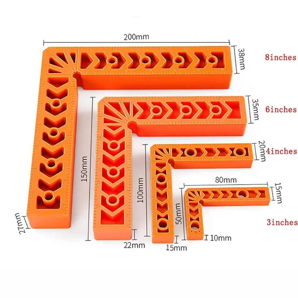 Ferramenta plástica L-Shaped do Woodworking, régua do ângulo direito, posicionador 90 °, prendedor fixo do ângulo, 3 4 6 8 ", 1 grupo