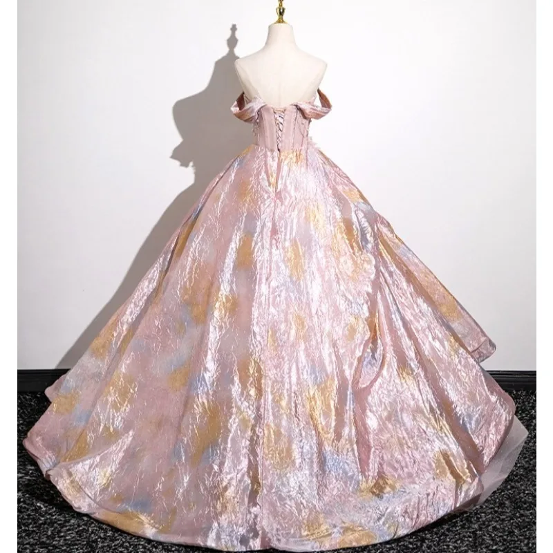 Vestido de noite sem alças sexy rosa feminino personalizado, emagrecimento de banquete elegante, exame de arte, vestido de performance solo