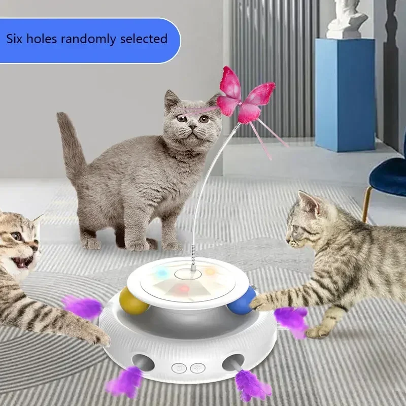 Cat Toy 3 in 1 Electric for Indoor Human-pet Interaction Rechargeable Rotating Automatic Cat Toy With Feather