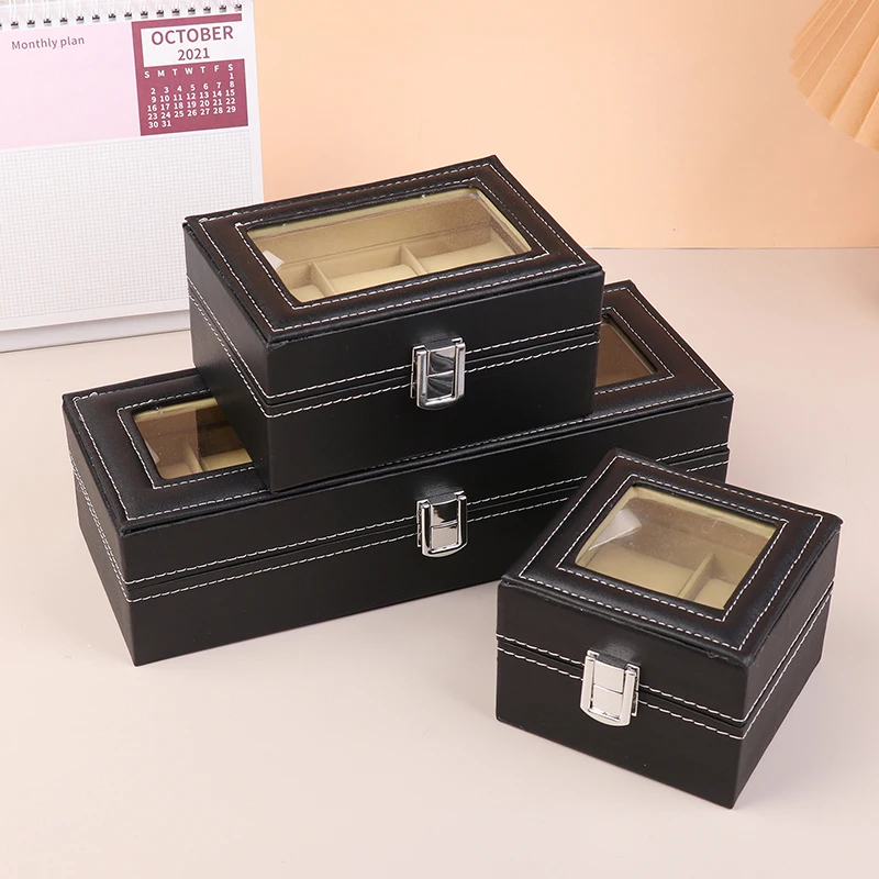 2/3/6 Grids PU Leather Display Storage Collection Organizer Watch Case With Transparent Glass Lid Watch Bracket Display Box