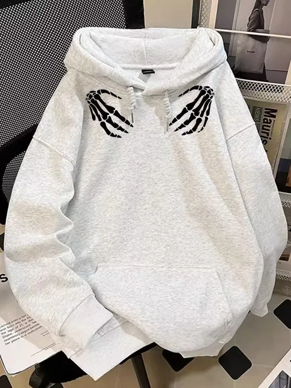 

plus Size Hoodie Thiened Fce Skull Print Sweatirt ex Autumn Winter Cotton Crewne Comfortable Warmth Clothing
