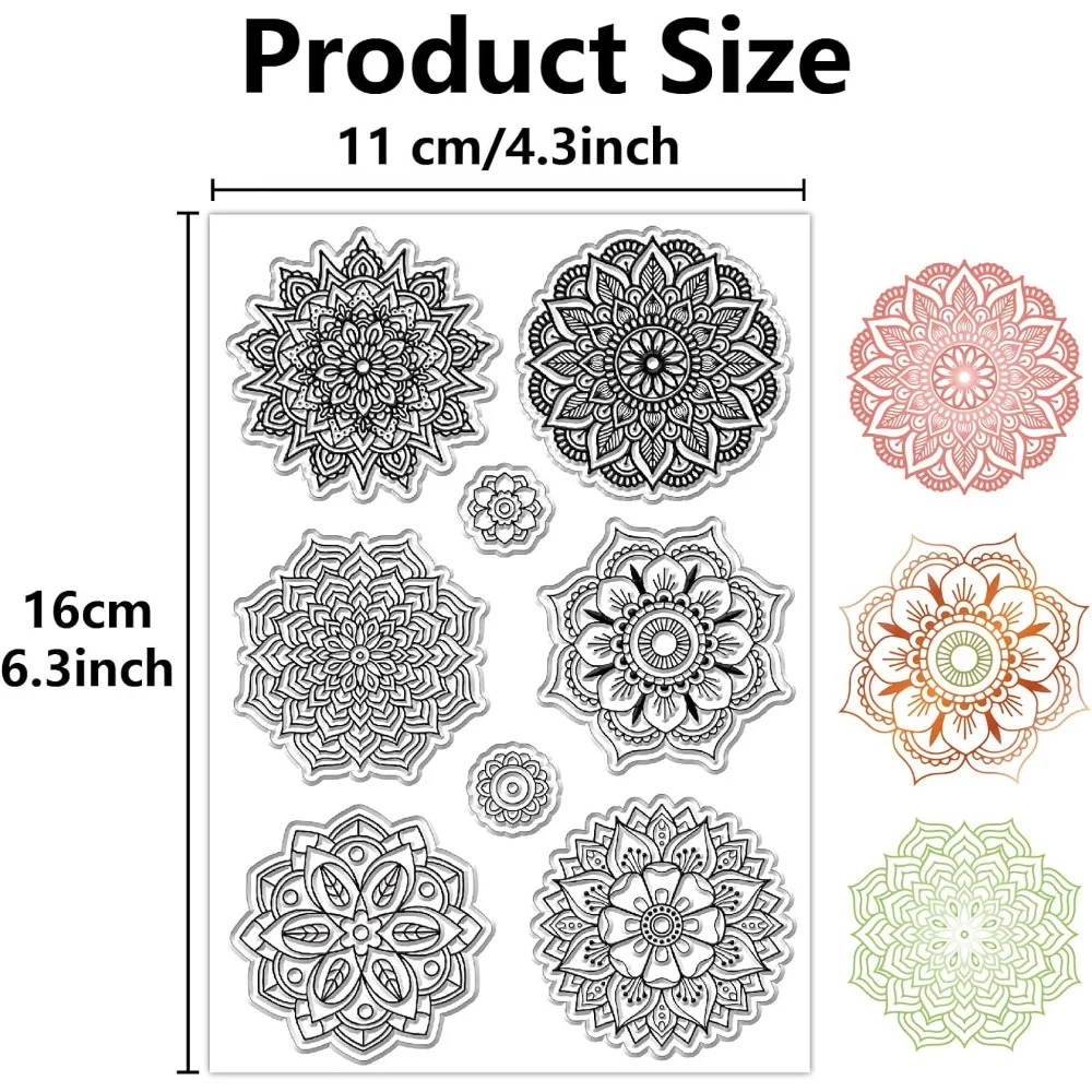 Mandala Flower Clear Rubber Stamps Reusable Boho Lotus Yoga Transparent Silicone Stamp Seals Vintage for Journaling Card Making