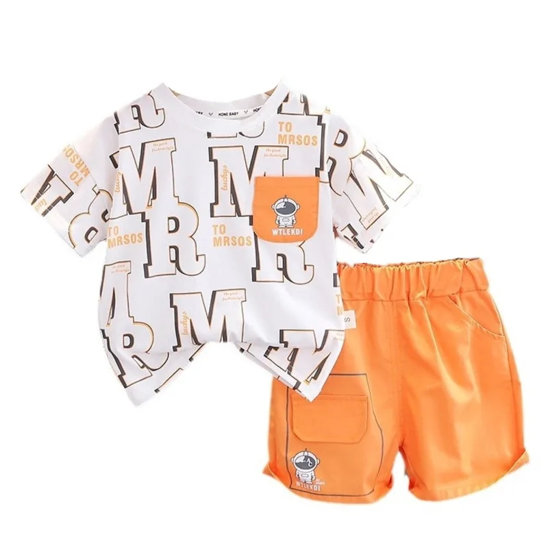 

New Summer Baby Boys Clothes Suit Children Casual Letter T-Shirt Shorts 2Pcs/Set Toddler Clothing Infant Costume Kids Tracksuits