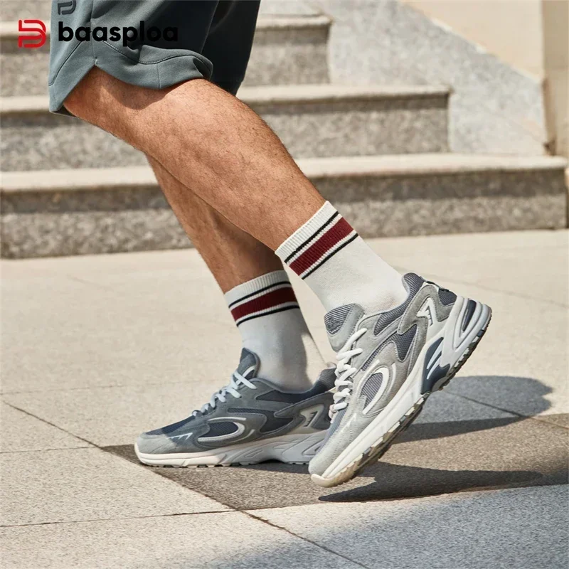 Baasploa Men Causal Shoes Mesh Breathable Retro Male Sport Shoes New Fashion Comfort Walking Sneakers Non-slip Wear Resistant view 4