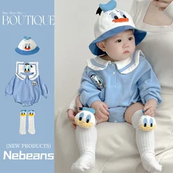 Disney Authorized Donald Duck Shape Triangle Bag Fart Suit Autumn Cotton Soft Treasure Cartoon Clothes Bodysuits Baby Clothing