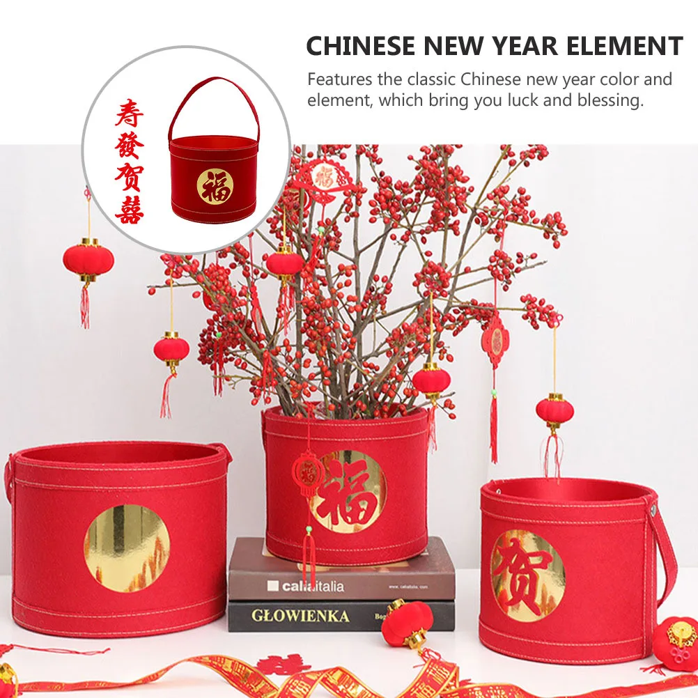 

1pc Chinese New Year Flower Bucket Red Flower Arrangement Container Desktop Decor Gift Packaging Holder Festive Ornament