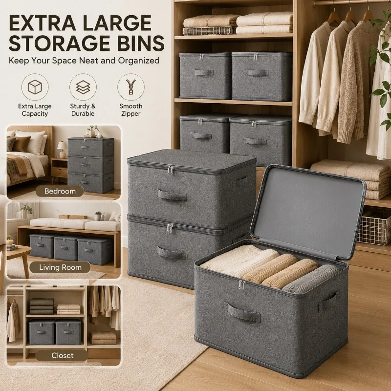 8pcs Extra-Large Foldable Cationic Storage Box, Waterproof Storage, Foldable Storage And Organization Boxsuitable For Wardrobes, Bedrooms, Kitchens, Books, Multi-Functional Storage And Organization Box(Dual Zippers, 3 Handles)