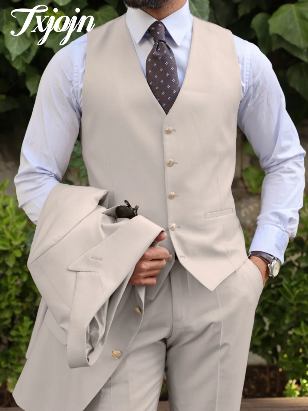 Formal Men Suit Set 3PCS Fashion Peak Lapel Men Tuxedos Suit Charming Single Breasted Slim Suit For Groom Suit Customized