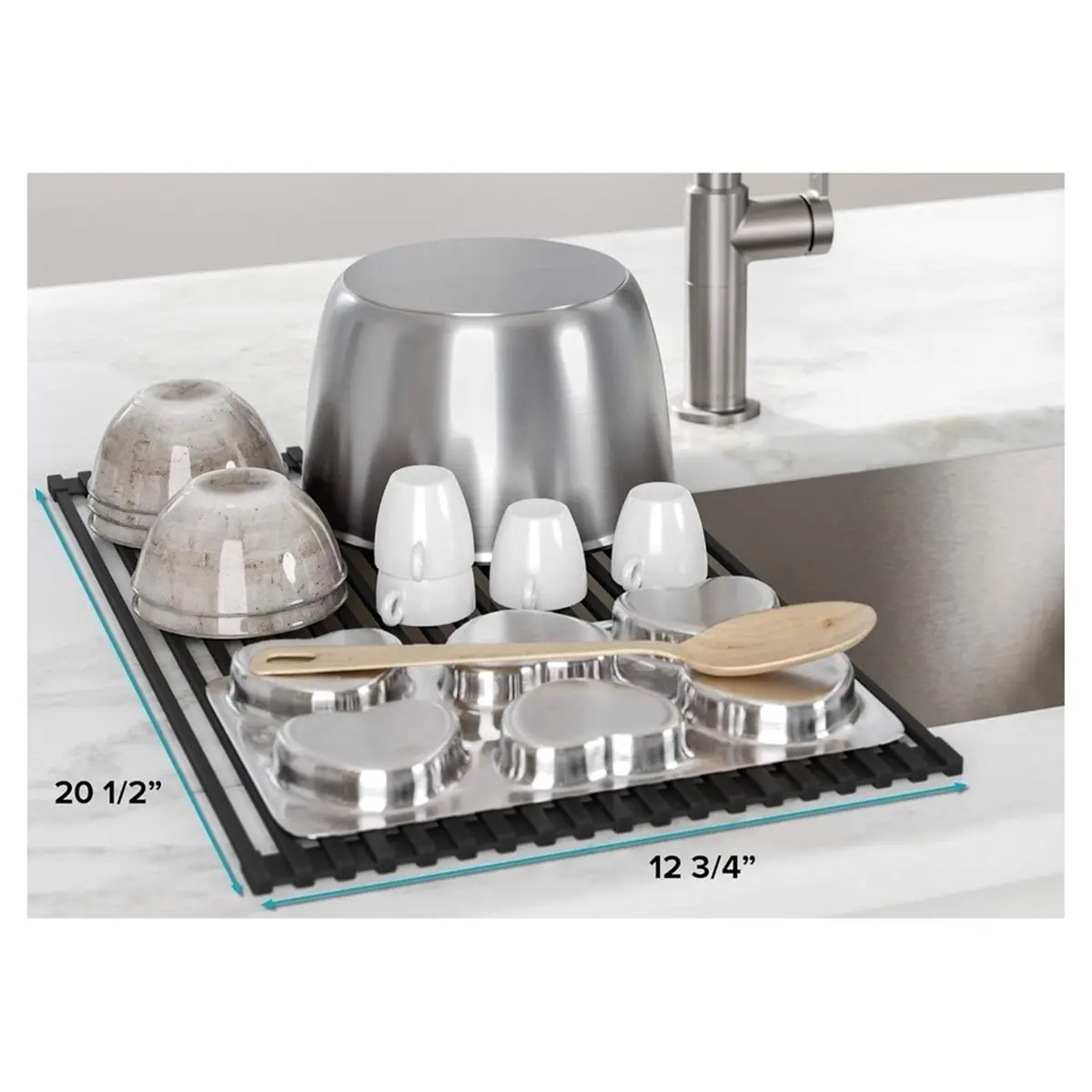 Multipurpose over-Sink Roll-Up Dish Drying Rack, Colander, Dish Drying Rack, Storage Rack for Dishes and Cutlery, 1PC