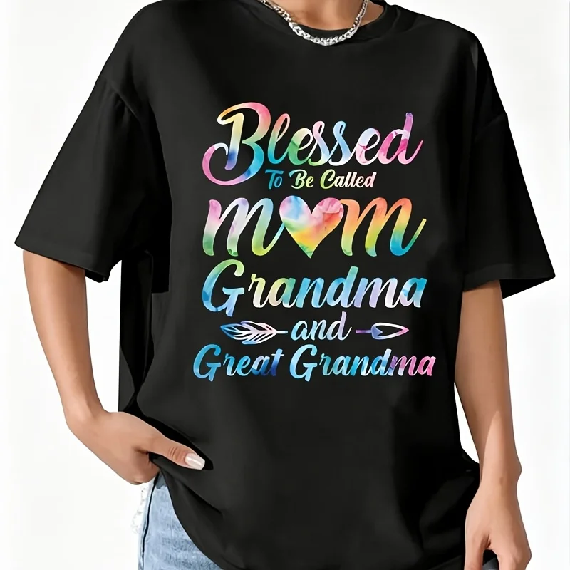 Blessed to Be Called Mom Grandma Great Grandma Mother's Day Women's 100% Cotton T-Shirt Fun Print Short Sleeve Top Casual Round Neck Tee S-5Xl