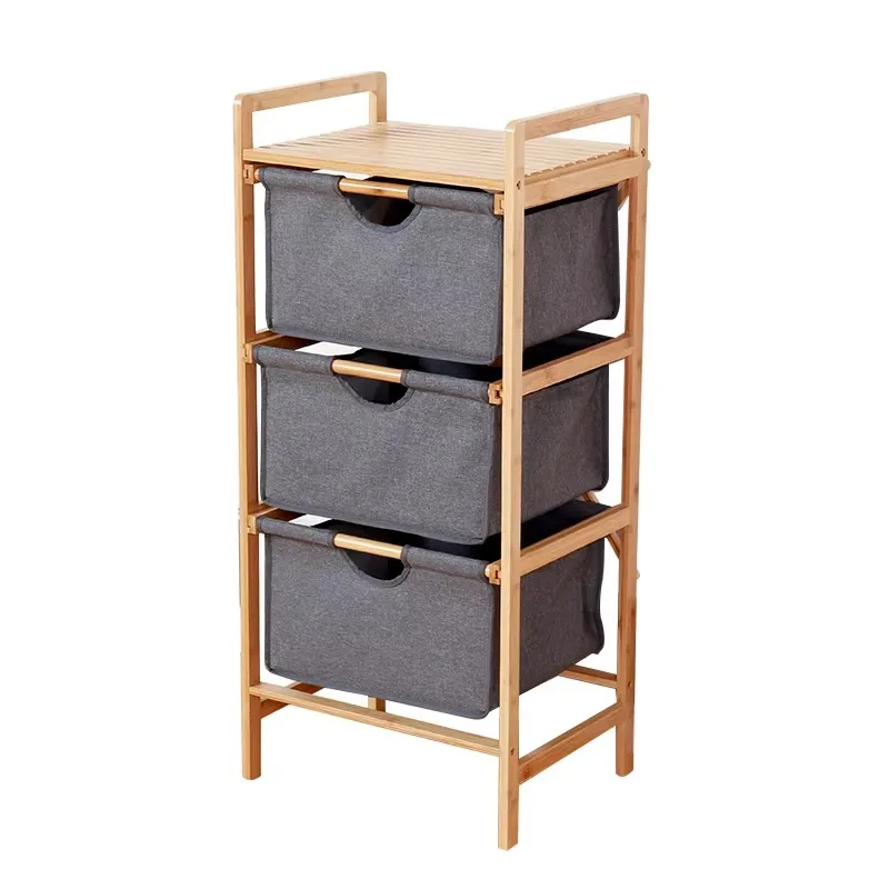 

Bathroom Living Room Bedroom Triple Laundry Basket with Removable Storage Basket Bamboo Storage Rack