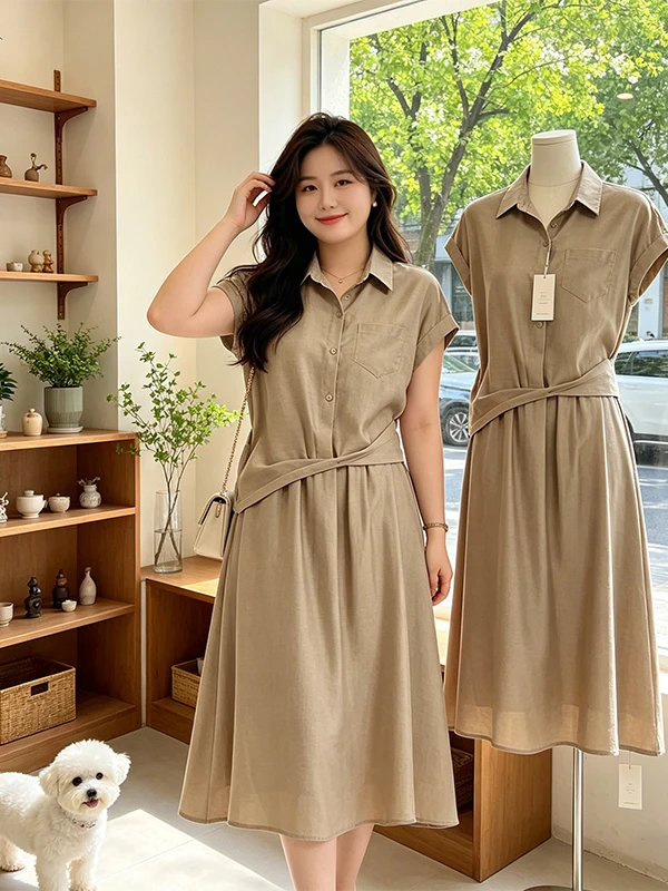 

plus Size Korean Style Asymmetrical A-Line Skirt Set Women Summer New Slimming Young-looking Two-piece Set Commute Casual Hig...