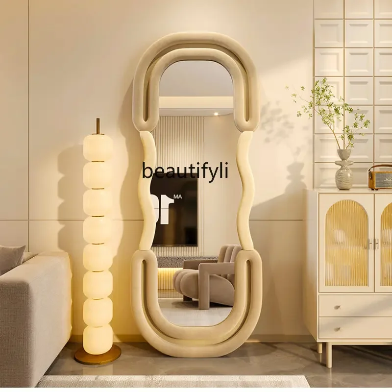 

xz1yj Full-Length Mirror Floor Cream Style Creative Nordic Dormitory Bedroom Shaped Dressing Mirror Simple