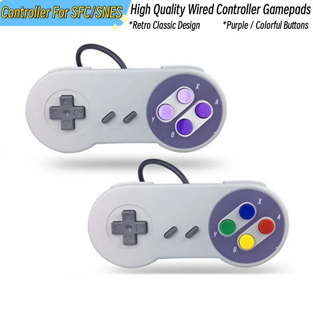 Replacement Gamepads For SNES For SFC 16 bit Video Game Console Handle Purple Colorful Buttons Controller Joystick Accessories