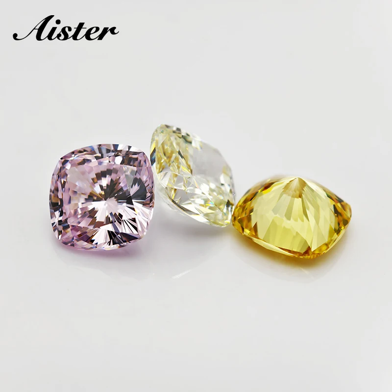 

Новые цвета, подушка, закругленная кубическая огранка, кубический цирконий 14x14 мм, лабораторный циркон CZ 4K, резка 5A+, качество для изготовления ювелирных изделий