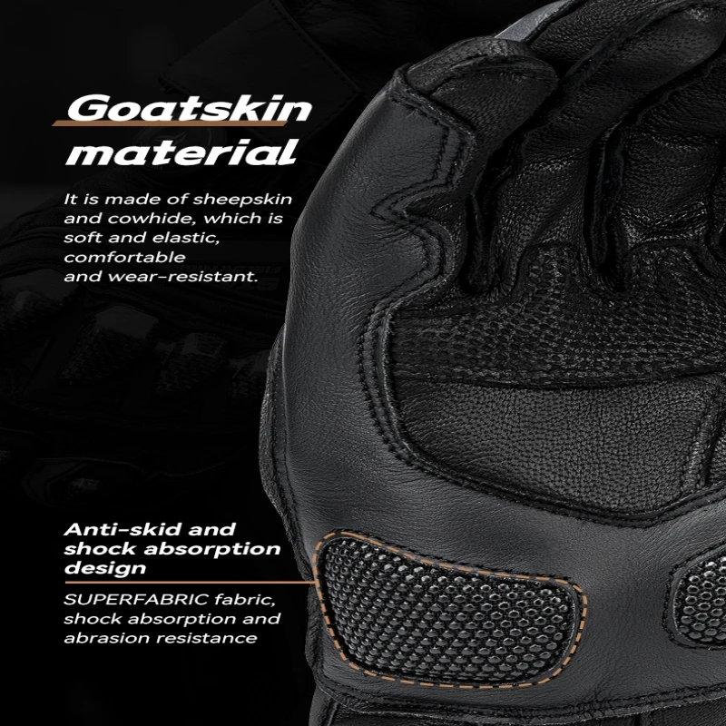 SFK Motorcycle Gloves Genuine Goat Leather Anti-slip Wear-resistant Carbon Fiber Riding Protection Knob Adjustment Touch Screen