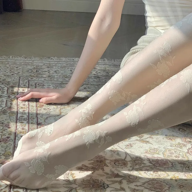 

3pair Girls Flower Pantyhose Sexy Summer Thin Lace Stockings Tight Clothes Vintage Rose Jacquard Silk Japanese Style Slimming