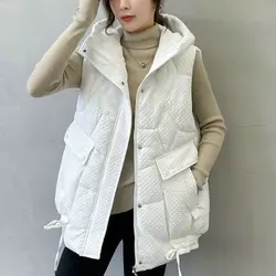 Short Sleeveless Puffer Vest Autumn Winter Coat Hooded Vest Down Cotton Waistcoat Thick Warm Pockets Korean Luxury Brand Vests