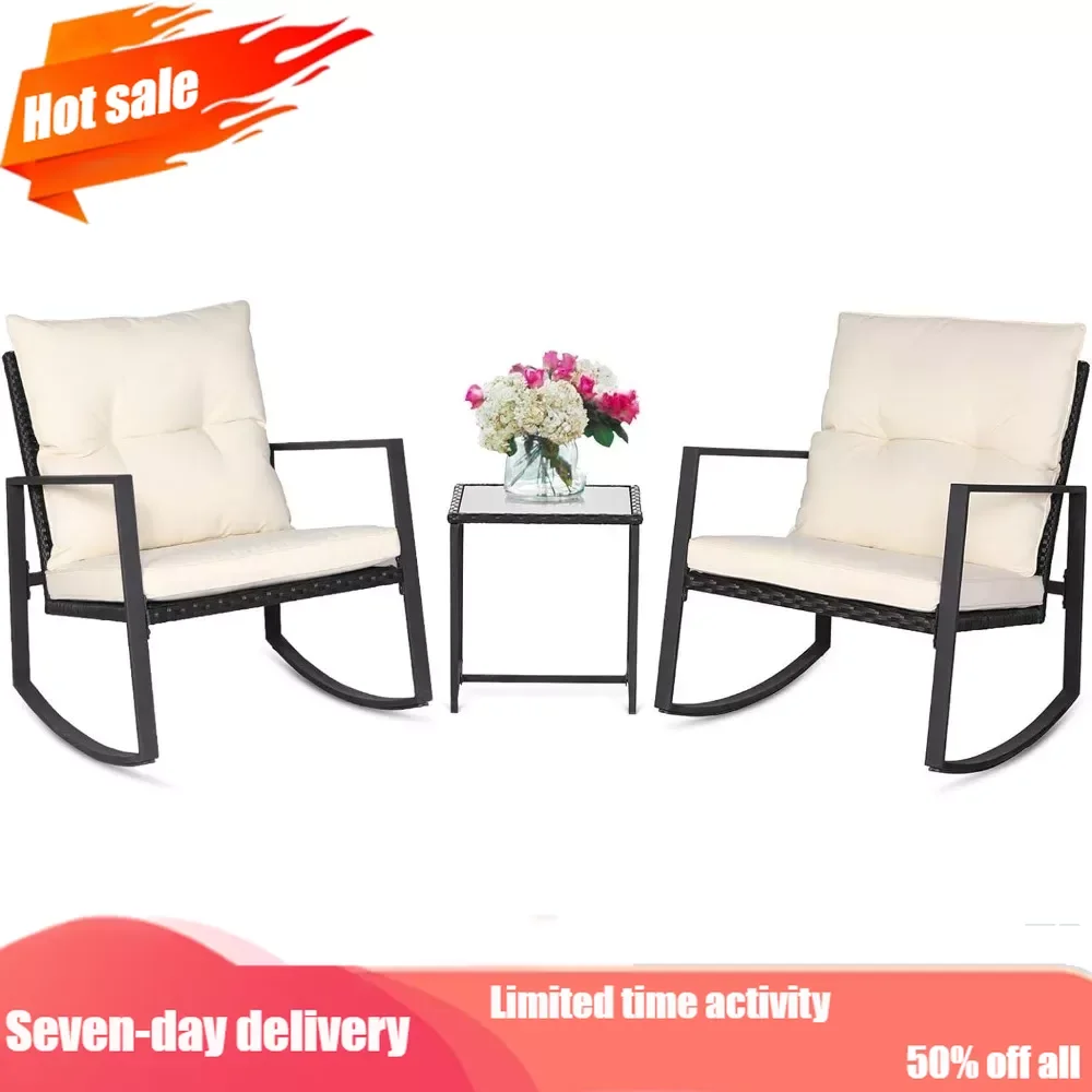 Outdoor Furniture - Three Pieces of Outdoor Swing Bistro Set Porch with Black Wicker Furniture - Living Room Chairs