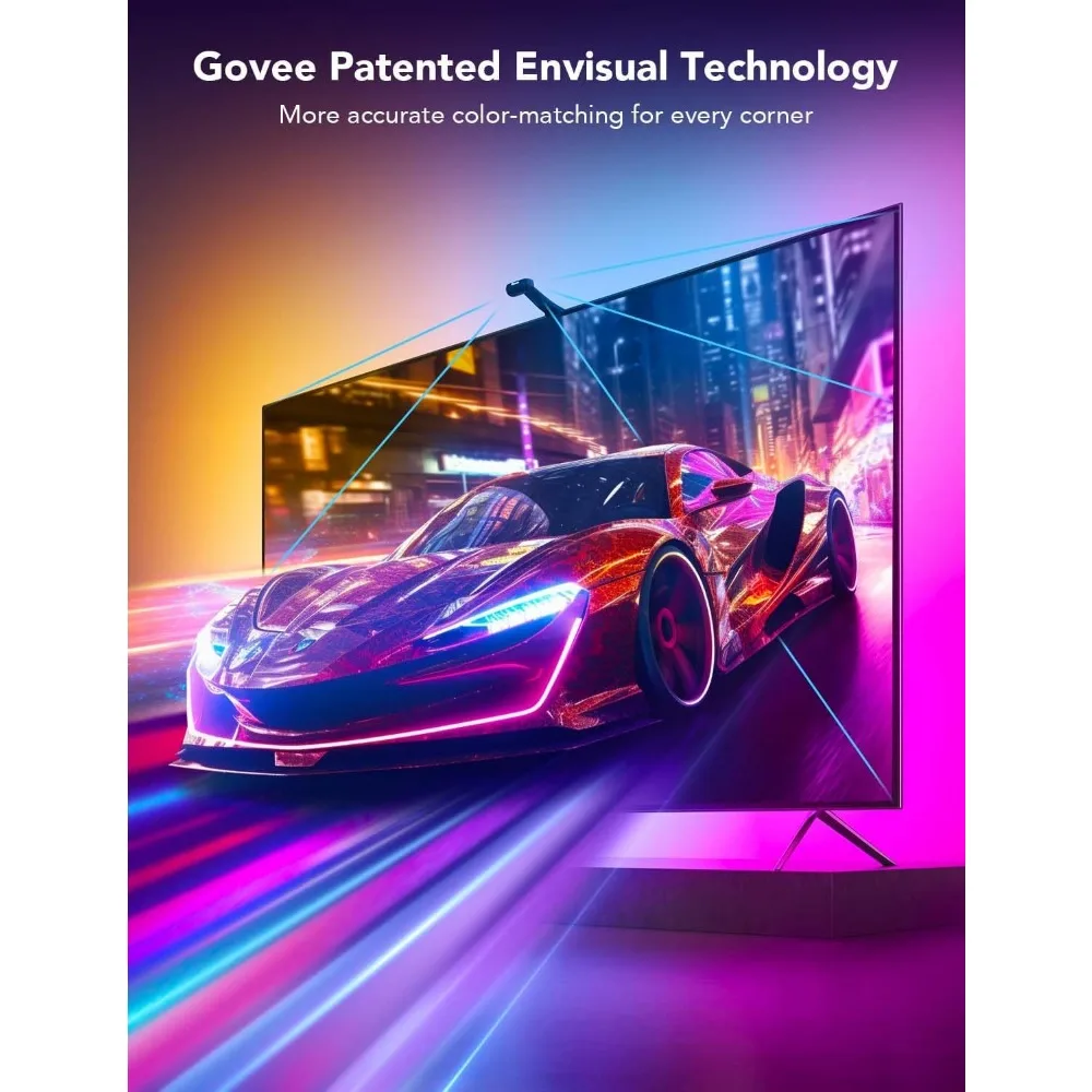 Govee Envisual TV-Hintergrundbeleuchtung T2 mit zwei Kameras, 16,4 Fuß RGBIC Wi-Fi LED-Hintergrundbeleuchtung für 75–85 Zoll Fernseher, Doppellichtperlen, für