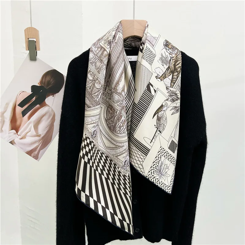 Double Side Print Mulberry Silk Scarf Hem Rolled Edges Scarves Wrap Hand Rolled Foulards Femme Head Neck Bag Bandana 90 Hijab