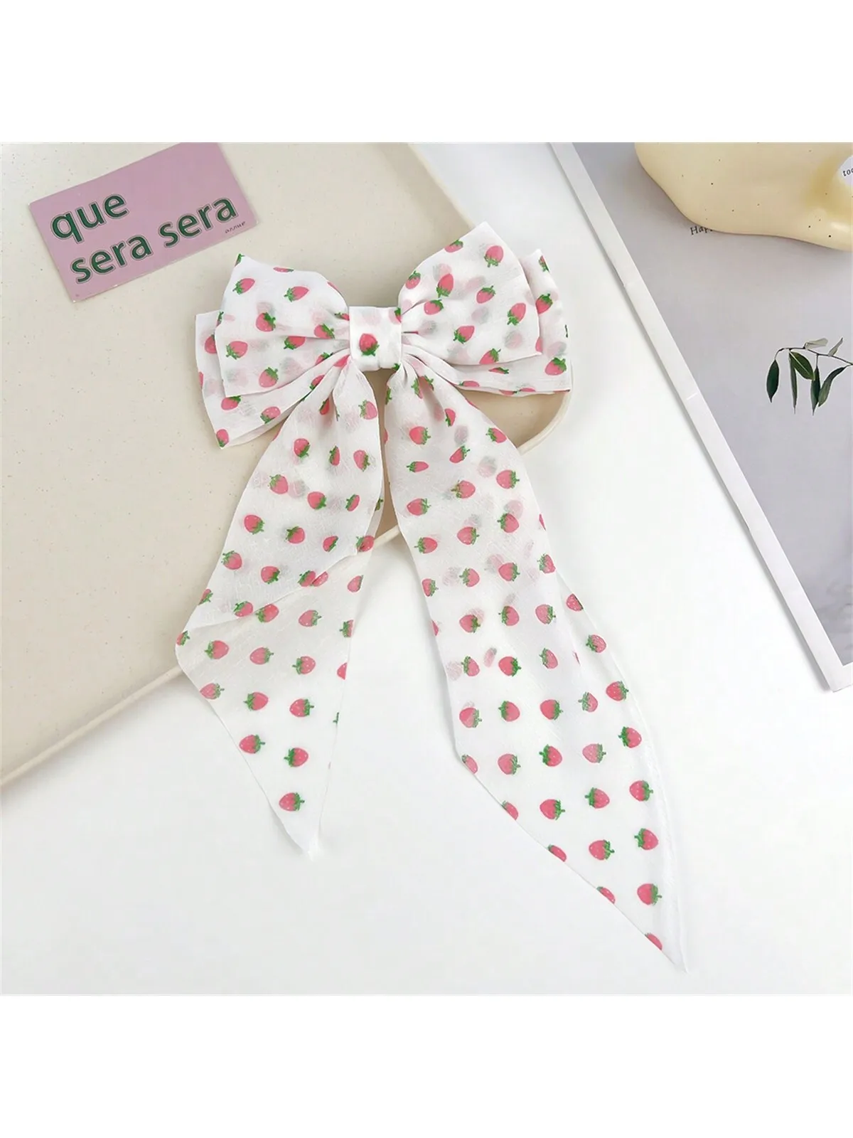 1 forcina per capelli da donna Girly Heart streamer Bow hairpin Strawberry polka Dot Princess back head Fairy long bow Hairpin headpiece