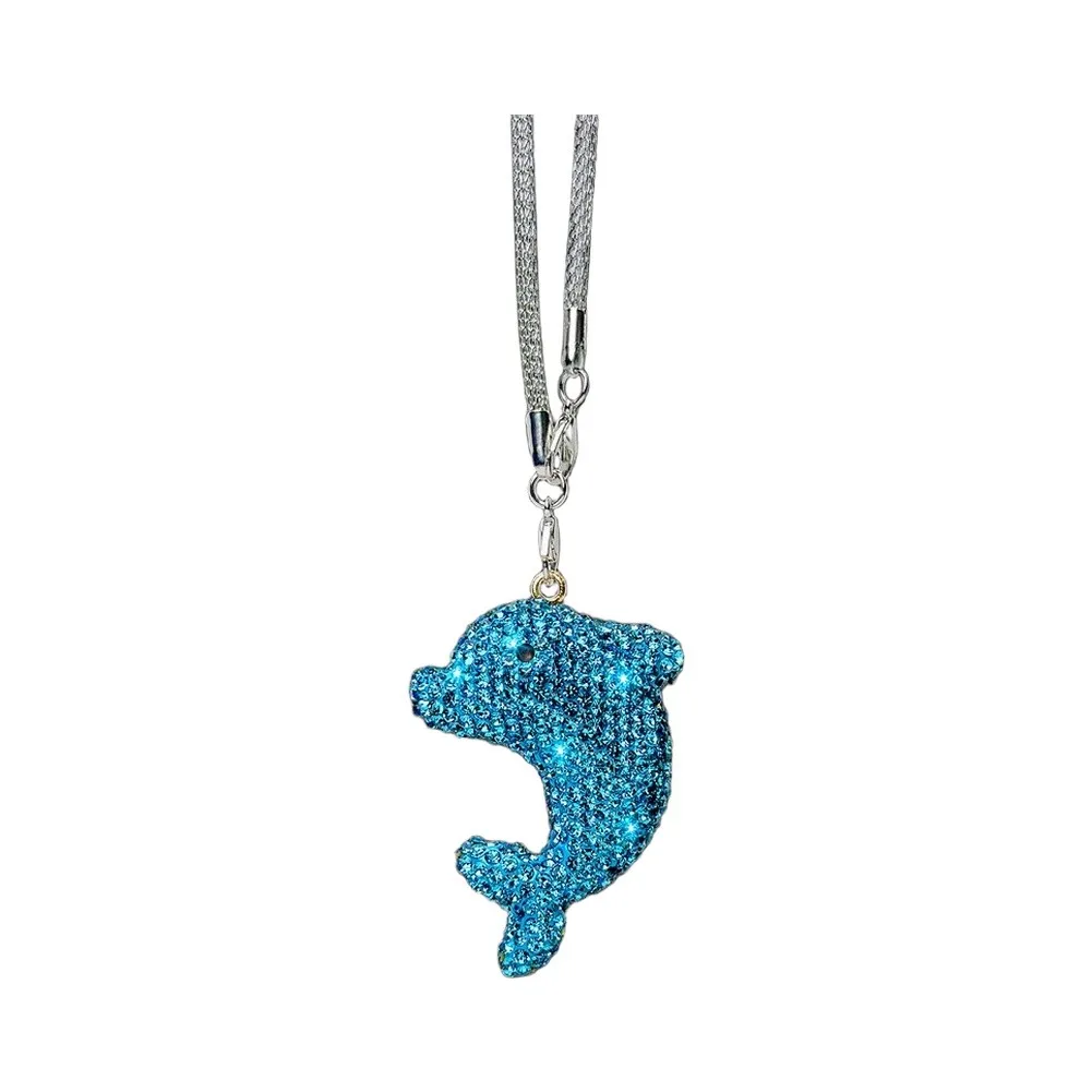 Ceramic Clay Car Pendant with Sparkling Rhinestones for Rearview Mirror 5.3x4cm Compact Auto Interior Decoration