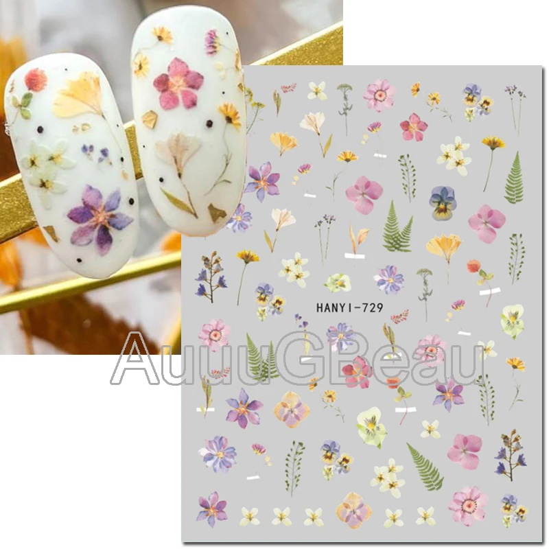 Decalcomanie per nail art 3d Summer Nuance Florals Giallo Blu Rosa Fiori Cursori adesivi Adesivi per unghie Decorazione per manicure